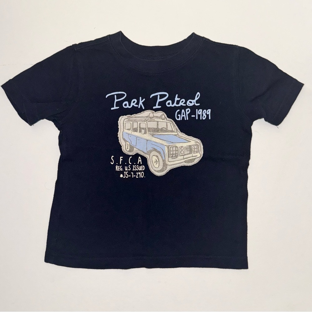 Baby Gap Kids boys Shirt 12-18 Navy Blue S/S jeep Park Patrol logo car top tee